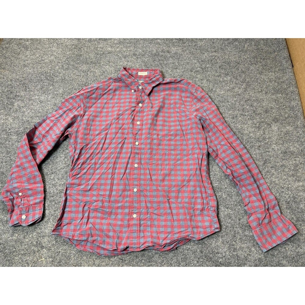 J.CREW Shirt Mens L Red Check Long Sleeve Slim Untucked Button-Down Casual